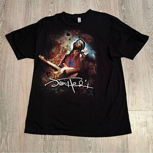 Y2K 2007 Jimmy Hendrix Psychedelic Black Short Sleeve Tee Shirt XL 100% Cotton